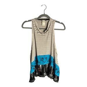 Free People Striped and Embroidered Sleeveless Drapey Top Size Small